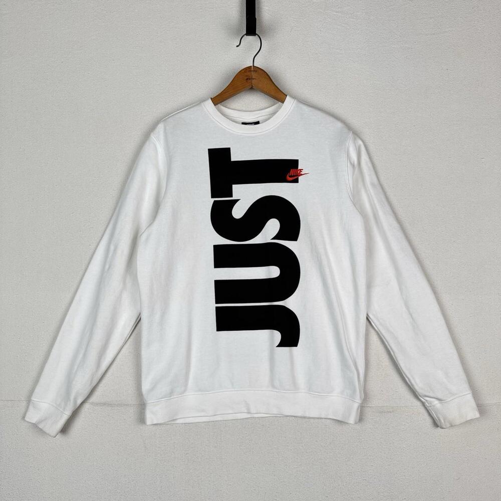 Nike Just Do It Spell Out Men’s White Sweatshirt Crewneck Big Front Back‎ Medium
